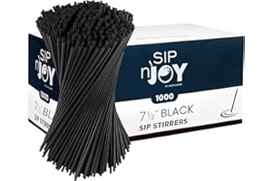 CRYSTAL WARE Crystalware, Plastic Stir Straw, Sip Stirrer, For Coffee and Cocktail, 7 1/2 Inches 1000/Box, Black