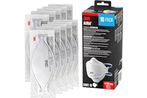 3M Aura Particulate Respirator 9205+ N95, Lightweight, Three Panel Designed Respirator Helps Provide Comfortable And Convenient Respiratory Protection, 10-Pack