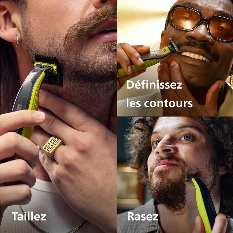 OneBlade 360 hybride Visage : rasoir/tondeuse à barbe électrique, avec innovation lames 360, 2 lames 360 pour le visage, 1 sabot réglable 5 en 1 (modèle QP2734/30)