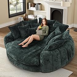 81” Oversized Upholstered Sofa Bed, Round Chaise