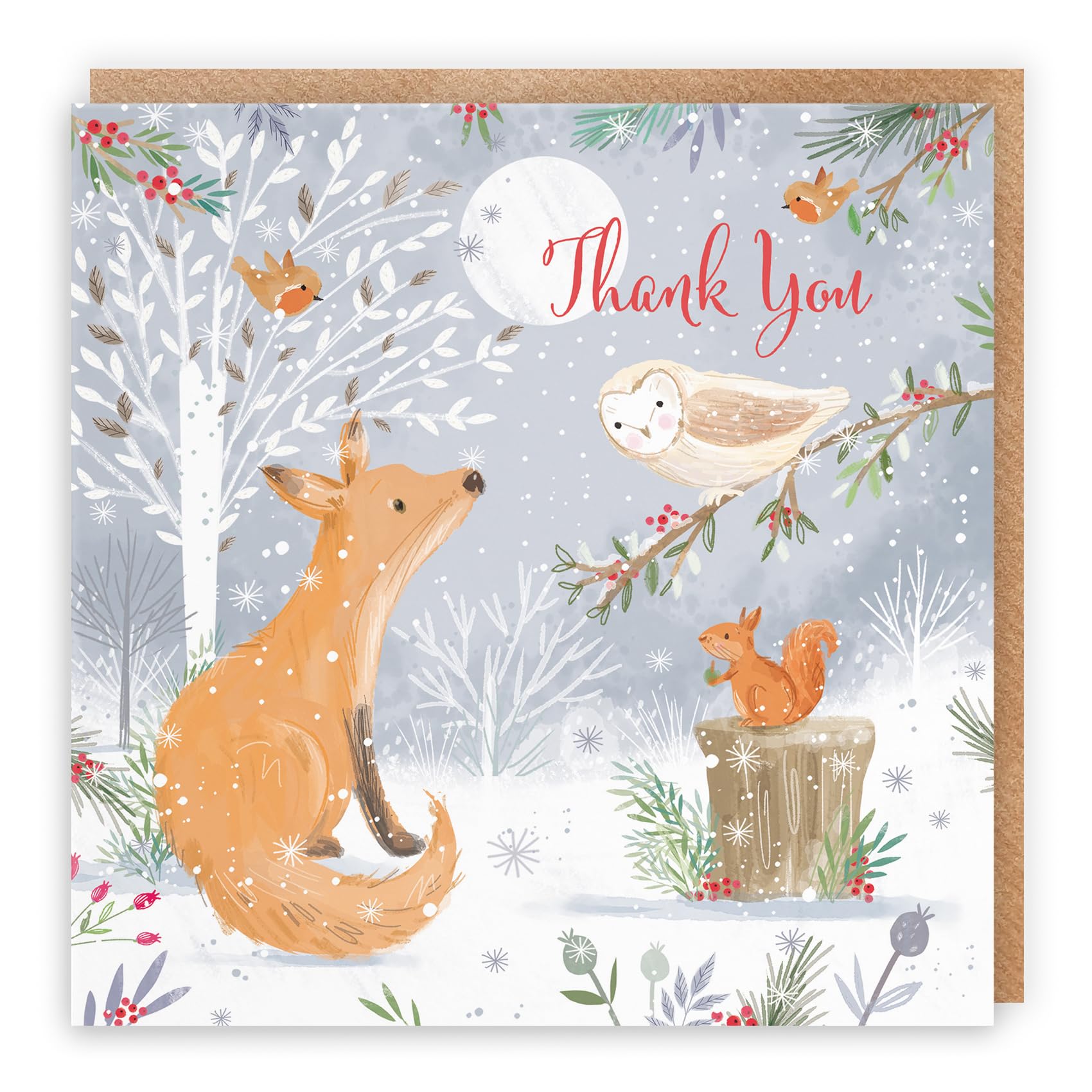Hunts England - Thank You Cute Fox Christmas Card - Nature's Treasures - Happy Animal Wildlife Thank You Xmas Card - For Friends, Family, Carer, Gardener, Employee, Grandparents, Auntie, Uncle