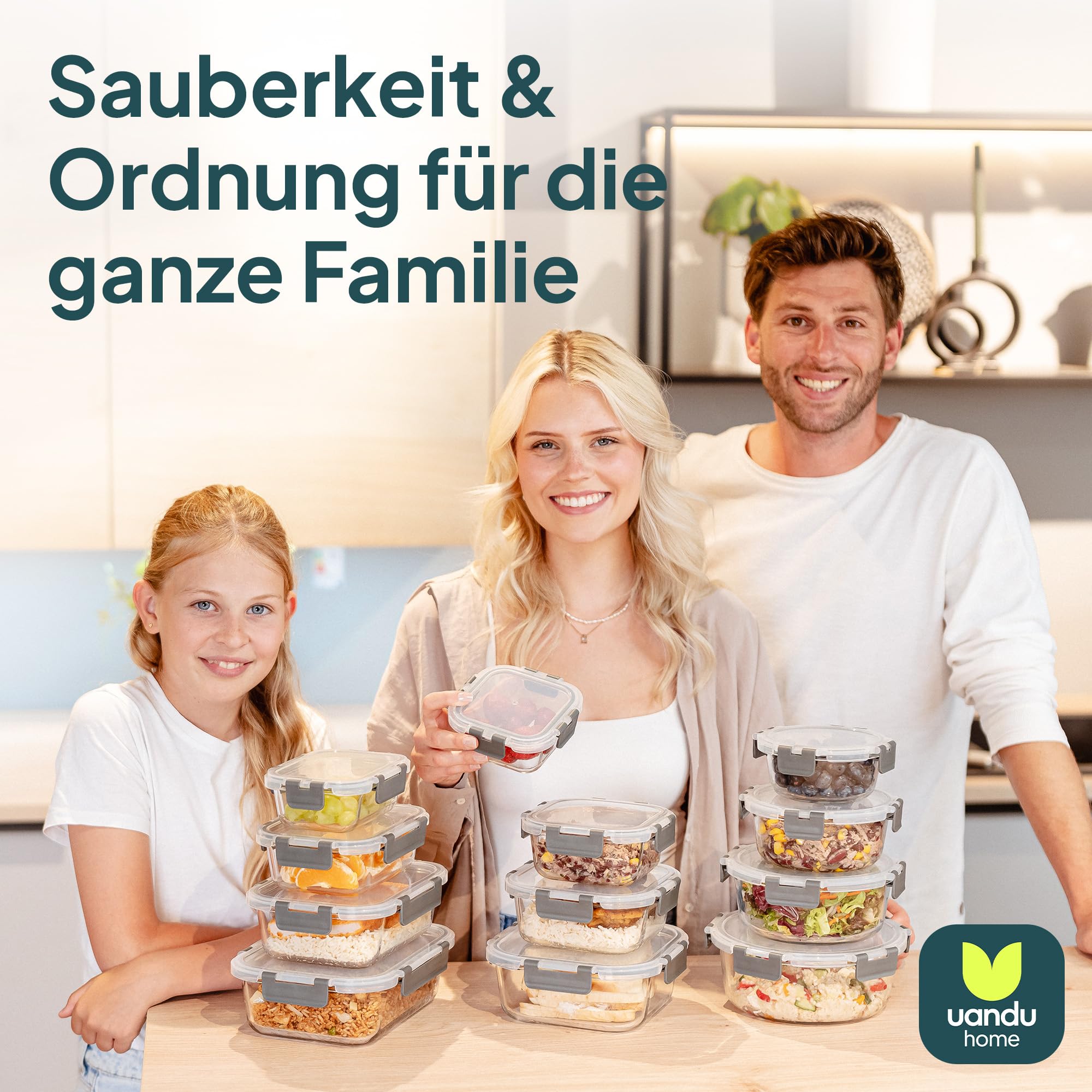 uandu Glasbehälter mit Deckel, 24- teilig, Borosilikatglas mit Deckel, Meal prep Gläser, Frischhaltedosen Glas mit Deckel, Glasdosen mit Deckel Set, Meal prep Boxen Glas (12 Behälter, 12 Deckel) 7