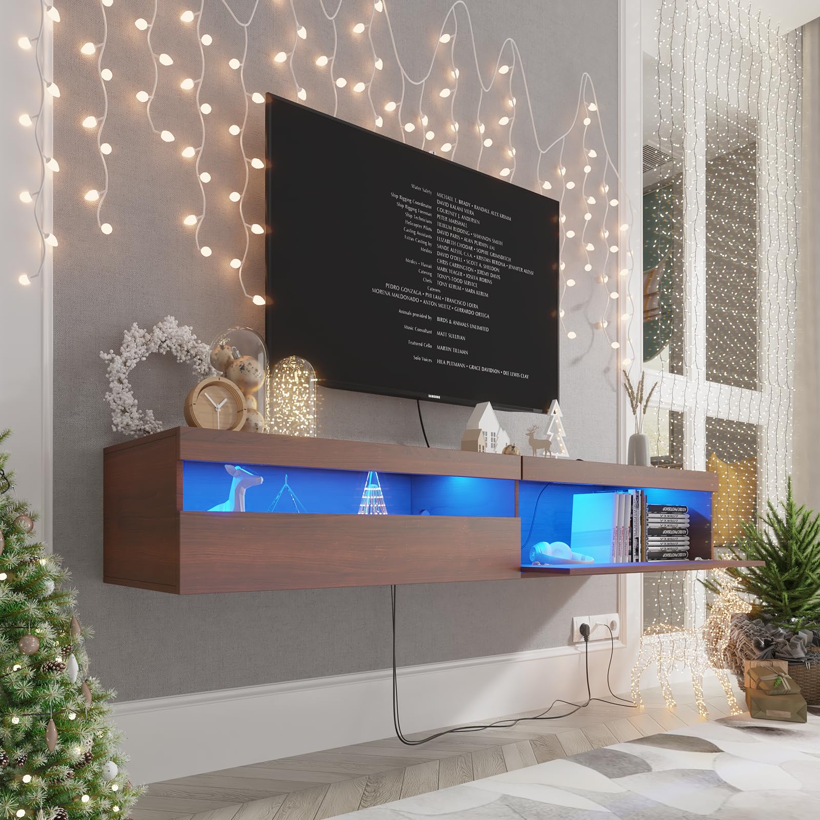 ANTISTA Floating TV Stand with Led Lights, 71 inch Wall Mounted TV ...