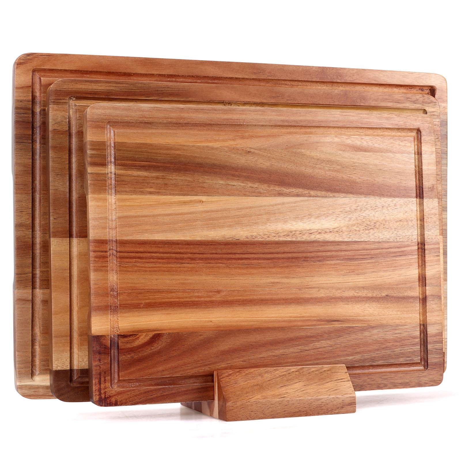 Photo 1 of Extra Large Acacia Wood Cutting Board Set of 3 Wooden Chopping Board With Holder Fruit Cutting Boards
