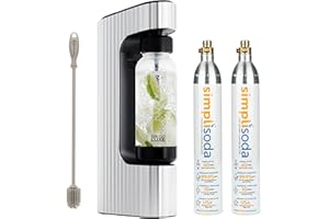 Twenty39 qarbo LUXE Premium Sparkling Water Maker Machine - Soda Beverage Carbonator for Home, Seltzer & Carbonated Beverage Dispenser, Water Carbonation Fizz Maker (Silver with two CO2 cylinders)
