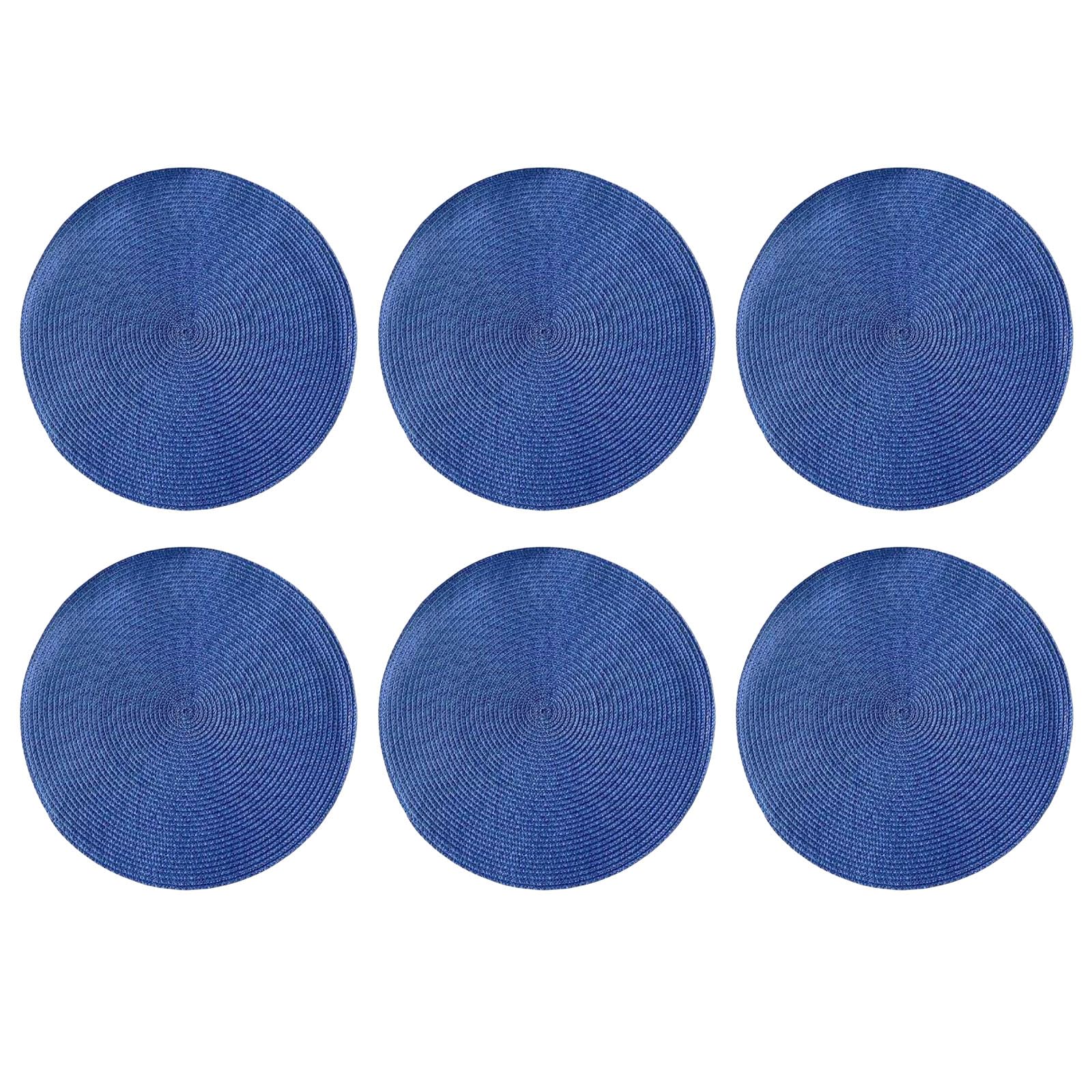 marysgift Coasters Set Of 6 Blue Drink Coaster Non Slip Woven Pad Mat Round Coasters for Drinks Coffee Beer Mats Home and Bar 18cm / 7 Inch (33-0918, Blue)