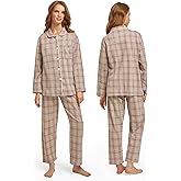 Cotton Pajamas for Women Set – Long Sleeve Button Down Pajamas Women 2-piece with Straight-leg Pants & Elastic Waist