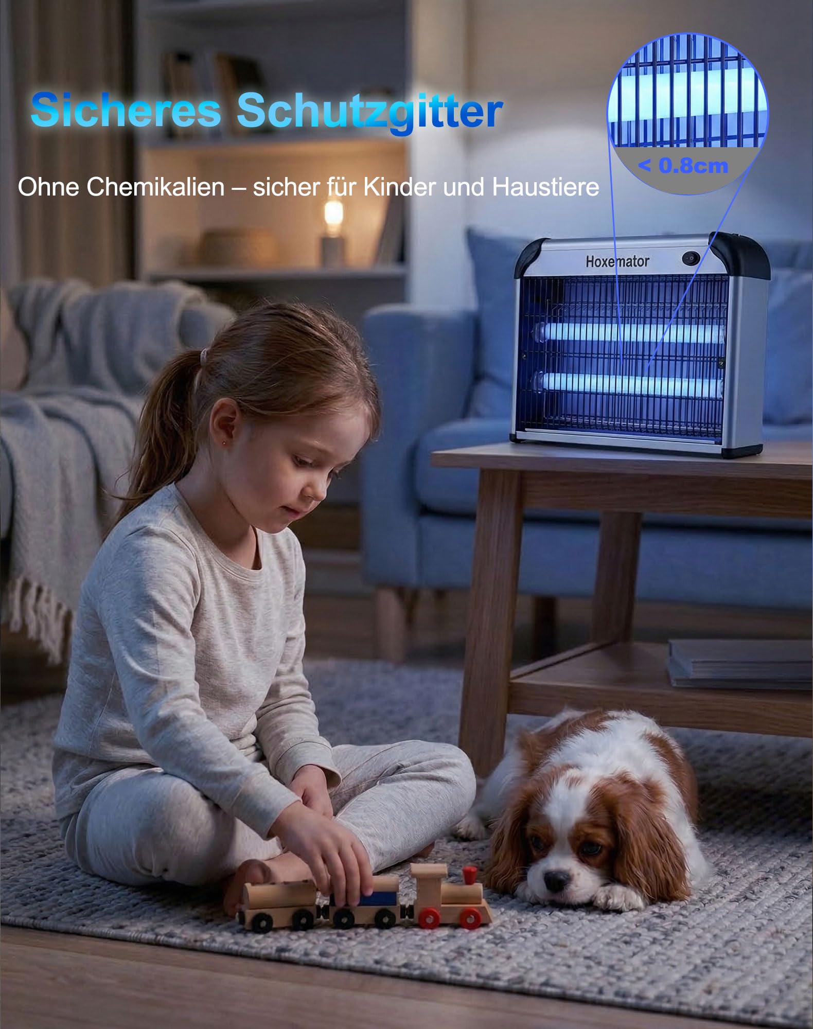 Hoxemator Elektrischer Insektenvernichter 20W LED Mückenlampe mit 2000V Hochspannung & Dual-UV-Licht Mückenfalle, Chemiefreie Fliegenfalle Lampe für 100m² Mückenschutz für Innen, Küche, Schlafzimmer 5