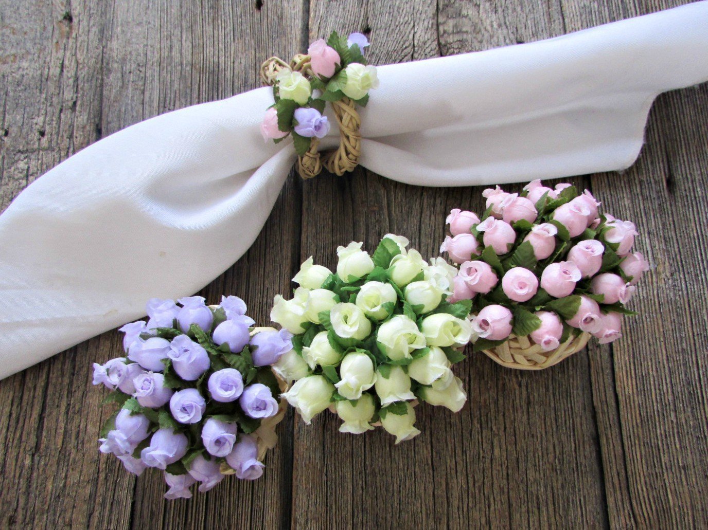 3 Flower Ball Centerpieces Pastel Pink Purple Yellow Rose Wicker