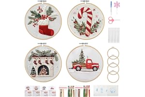 KERRDTBB Christmas Embroidery Kit, DIY Hand Embroidery Kit, Beginner Embroidery Kit for Adults, Embroidery Christmas Ornament Kits (B)