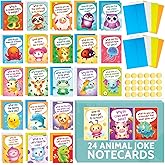 T MARIE 24 Funny Animal Joke Notecards with No Repeats - 4.5” x 6.25” Humorous Bulk Thinking of You Cards for Kids, Grandkids, Students, and Teachers, Summer Camp and More