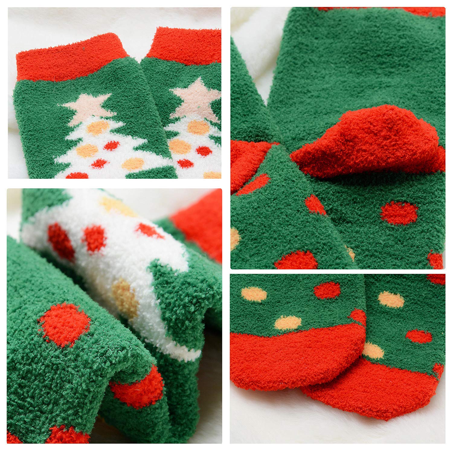 Womens Christmas Fuzzy Socks, Fascigirl 6 Pairs Winter Warm Cozy Xmas Home Socks Holiday Socks Cute Slipper Socks for Women Christmas Gifts for Kids Girls