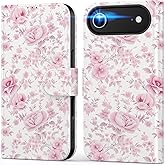 DEENAKIN for iPhone Air Case Wallet with Card Holder + Cash Clip, RFID-Blocking, Military-Grade Drop Protection, Magnetic Closure with Kickstand, Phone Case for iPhone 17 Air - Blooming Pink Roses