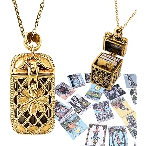 Xuggae Tiny Tarot Card Necklace for Beginners, Necklace with 22 Mini Colorful Cards in Cage Pendant, Steampunk Pendant Neckla