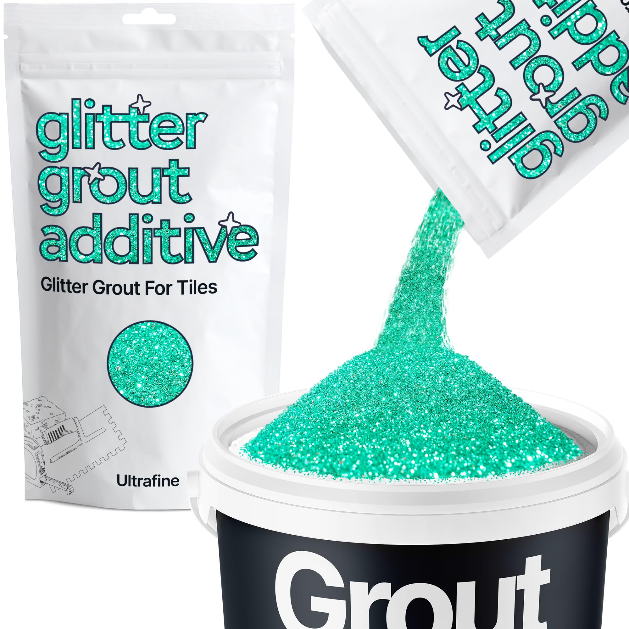 Hemway Turquoise Blue Glitter Grout Additive Ultrafine 100g Metallic Flakes for Adding Sparkle to Kitchen & Bathroom Tiles | Enhance Your Indoor Grouting Projects with a Durable Sparkly Effect