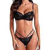 Nelibei 2 Piece Set Floral Lace Womens Lingerie Sexy,Semi-Sheer Sexy Bra and Panty Sets for Women,Women's Lingerie(S-XXL)