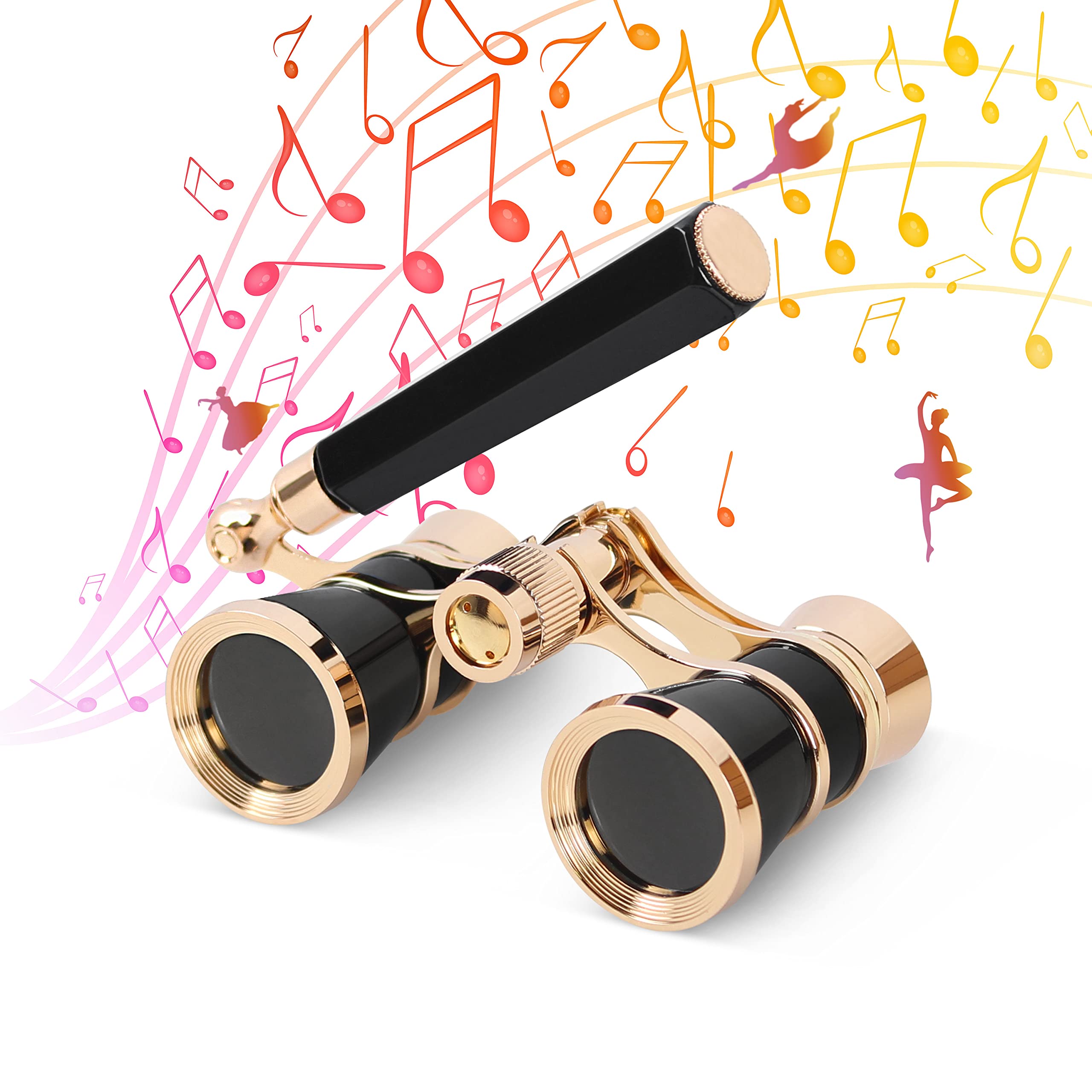 Aomekie Opera Glasses Binoculars 3X25 Theater Glasses Mini Binocular Compact with Handle for Adults Women in Musical Concert(Black)