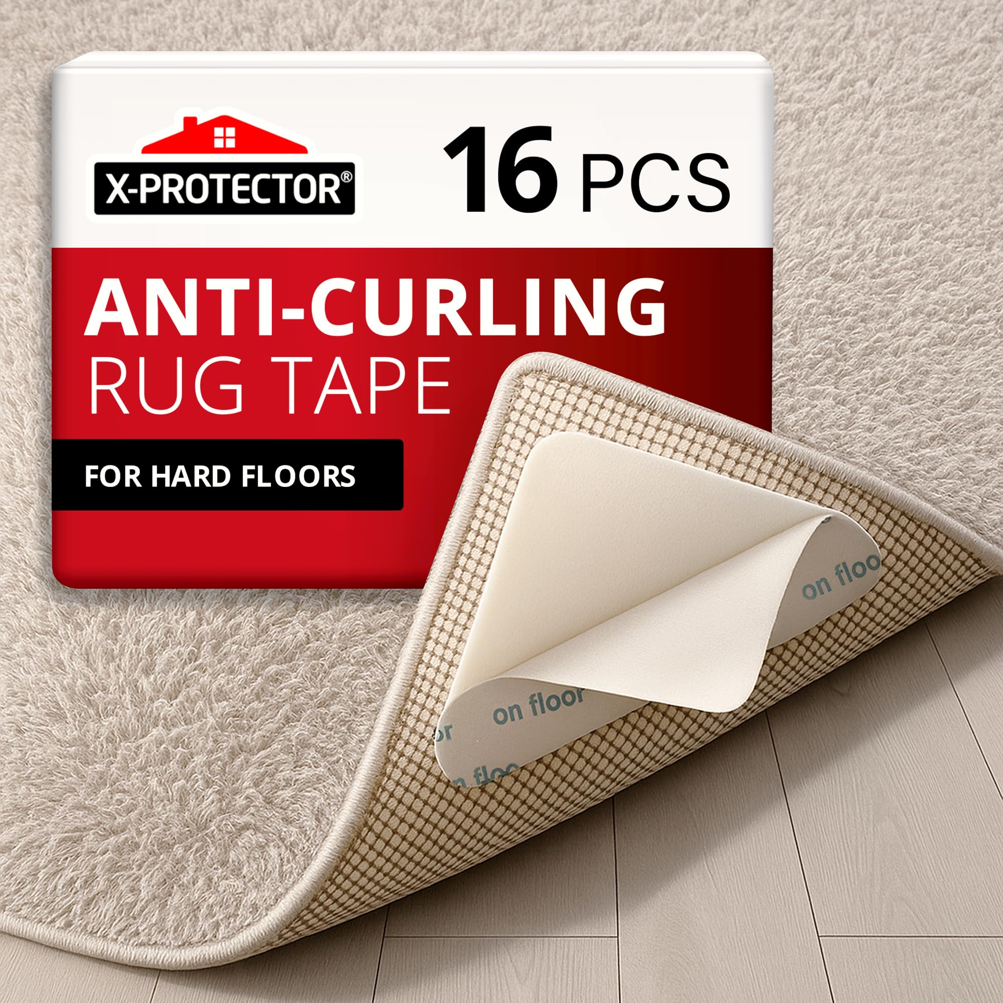 Photo 1 of X-Protector Rug Tape - 16 Pcs Set - White Anti-Slip & Anti-Curling Carpet Tape for Hard Floors - Premium Rug Pad Gripper - Ideal Carpet Corner Grippers to Keep Your Carpet in Place & Make Corners Flat