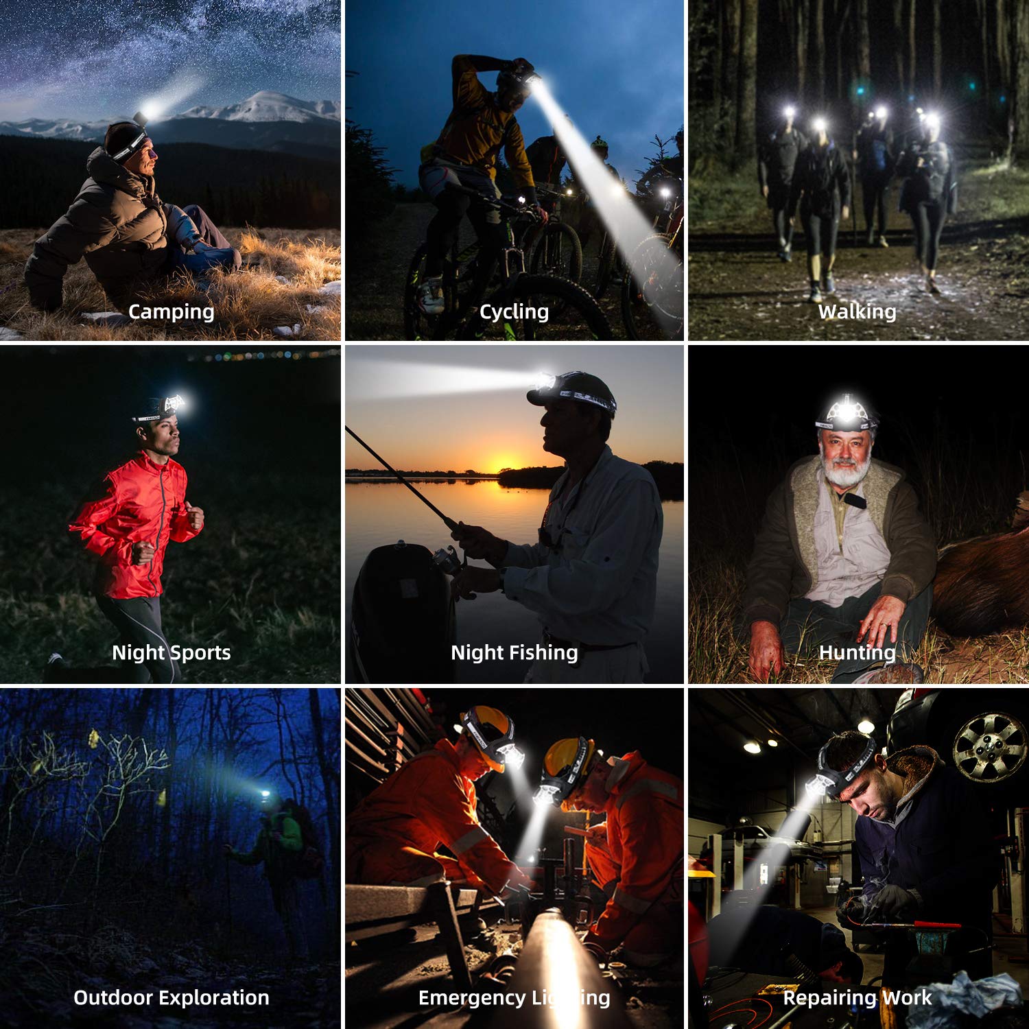 Headlamp, YCTEC 12000 Lumen Brightest 9 LED Headlamp with White Red Lights, Battery Level Display, Waterproof USB Rechargeable Headlamp with 6 Modes for Running Camping Walking Cycling Fishing Hunting