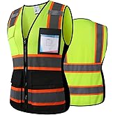 ASIPHITU Reflective High Visibility Safety Vest for Men Women with Pockets Zipper Front Meets ANSI/ISEA Standards