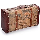 ELLDOO Vintage Wooden Storage Chest, Portable Decorative Luggage Suitcase, Treasure Chest Box with Map Pattern, Pirate Keepsakes Box for Gifts, Chest Storage Box for Decor Storage Travel