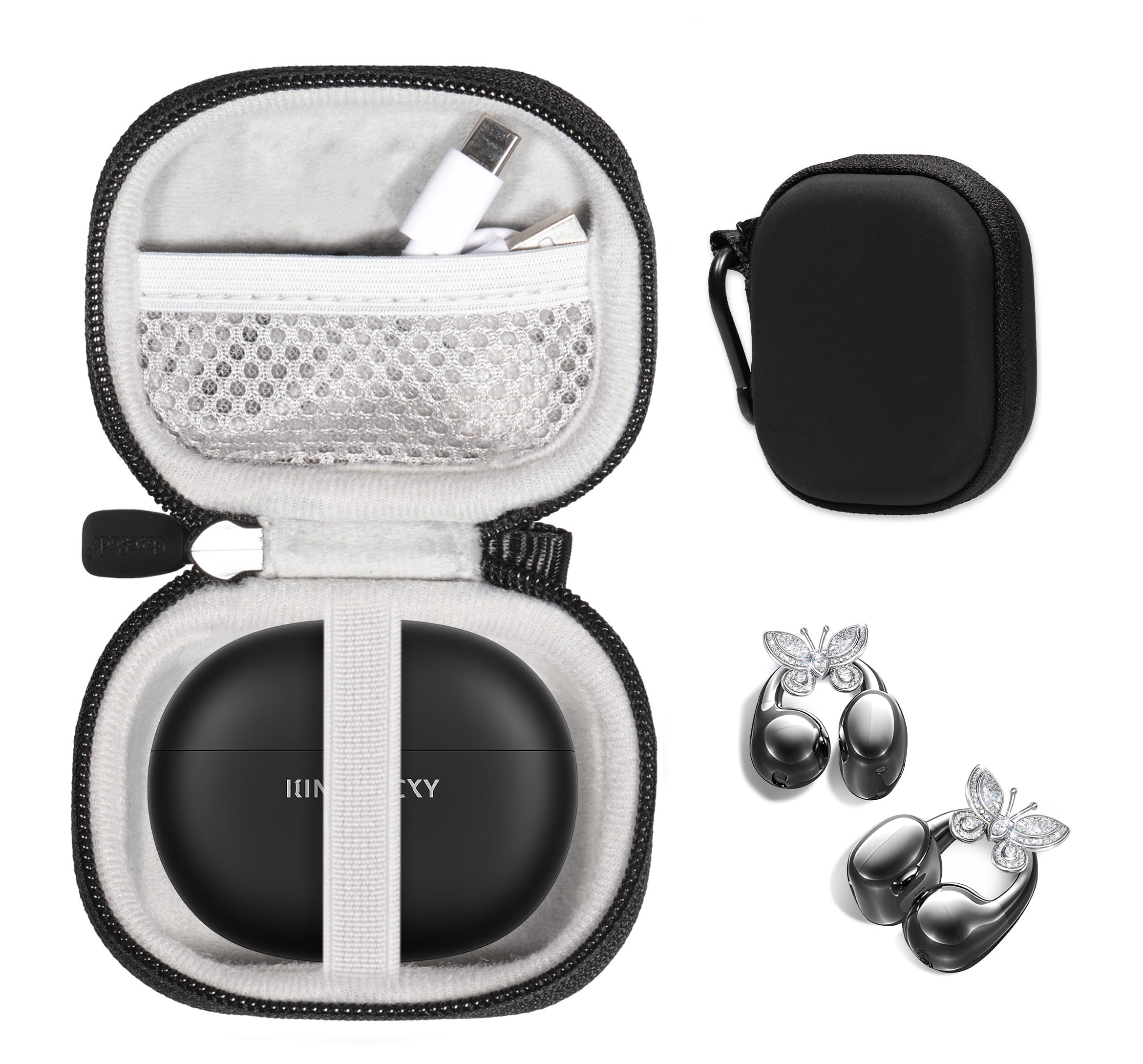 CaseSack Case for King Lucky Jewelry-Inspired Clip-On Earbuds with Butterfly Earrings, Clip-on Earbuds Jewelry Wireless Bluetooth 5.4 Comfortable Open Ear Headphones (Black)