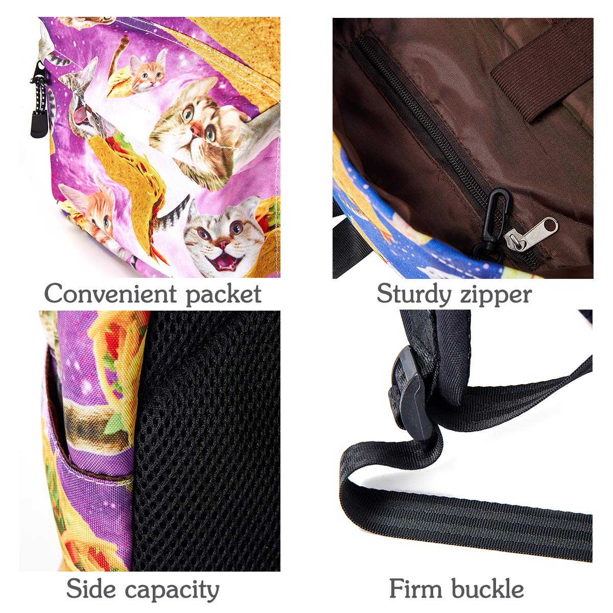 TUONROAD Funny Pizza Cat School Backpack Travel Collection 3D Game Printing Unisex School Bag