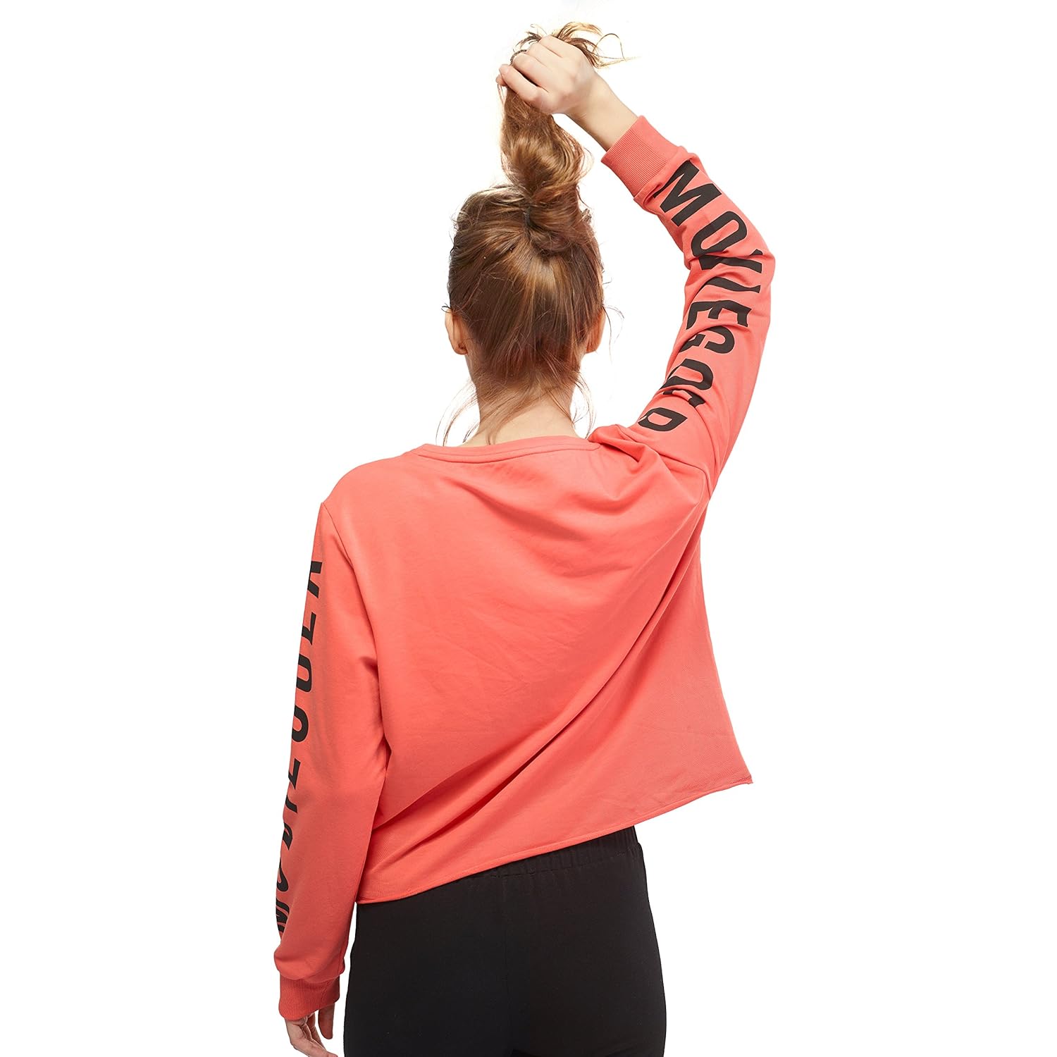 zeyo women cotton peach crop top full sleeve round neck solid plaintees