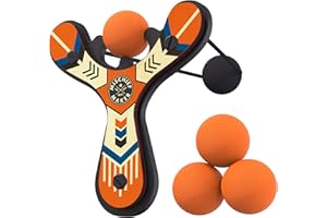 Mighty Fun! - Mischief Maker® Wooden Slingshot - Classic Series - Real Wood Slingshot for Kids, 4 Soft Foam Balls and Storage Bag - Ages 4+ (Orange)