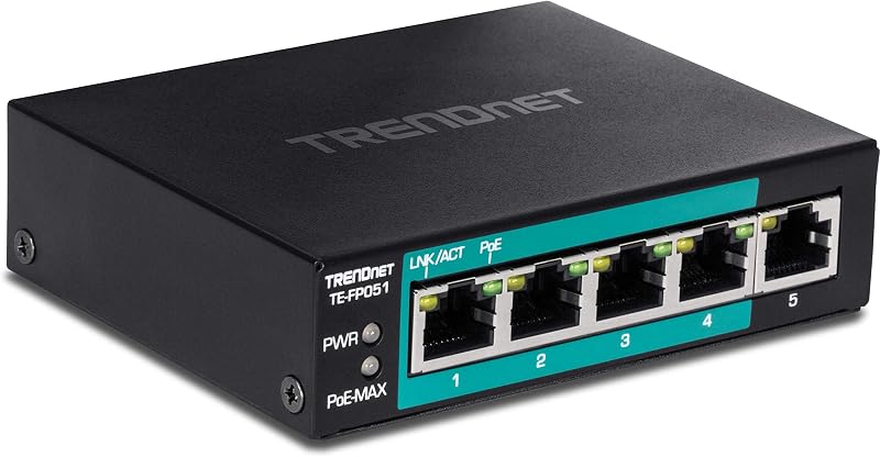 TRENDnet TE-FP051 5-Port Long Range PoE+ Fast Ethernet Switch 250m