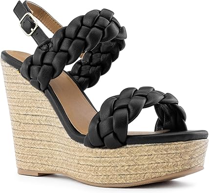 black espadrille platform wedges