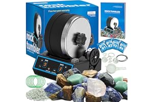 ALIKIDS 3.1LB Professional Rock Tumbler Kit with 6 Belts, 3 Speed Settings & Digital 9-Day Timer, Rough Gemstones, 4 Polishing Grits, STEM Science Kit for Adults Kids