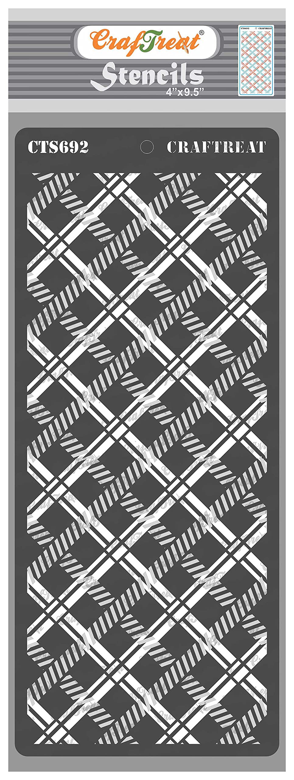 CrafTreat Reusable Pattern Stencils for Crafts - 2 Step Plaid Combo Slimline Layered Stencil -4X9.5 Inch - Plaid Stencils for Furniture Painting - DIY Craft Layering Stencils for Card Making