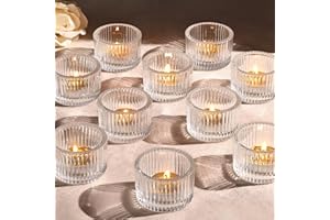 Lanttu Tealight Candle Holder Set of 12, Clear Small Votive Candle Holders for Table Centerpiece, Glass Tea Light Candles Holder for Party&Home, Wedding Decor(2''Dia*1.4''H)