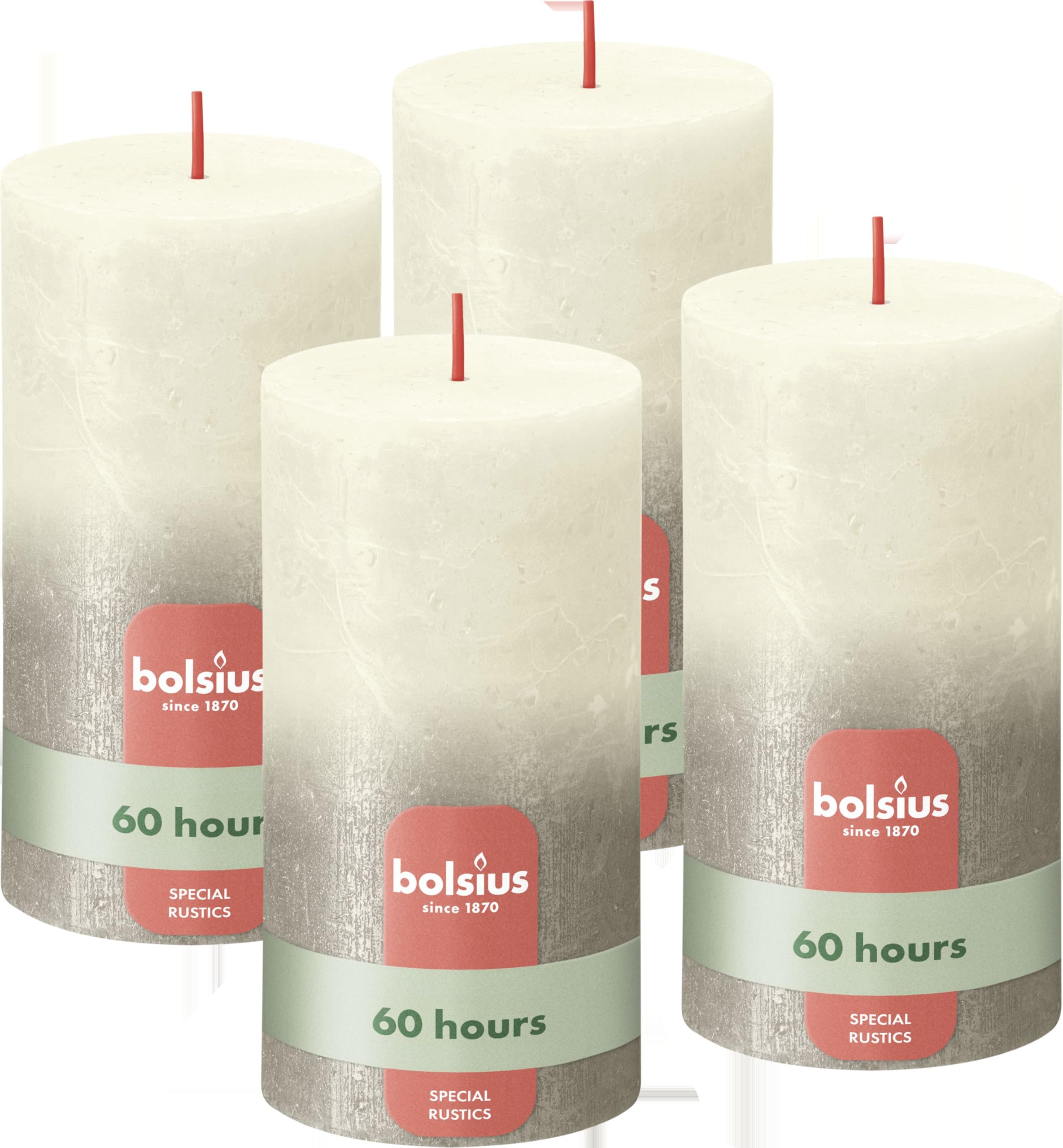 Bolsius Rustic Pillar Candle - Fading Metallic - Ivory & Champagne - Pack of 4 - Long Burning Time 60 Hours - Includes Natural Vegan Wax - No Palm Oil - 5.1″ × 2.8″