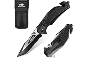 MOSSY OAK Folding Pocket Knife with Aluminium Alloy & G10 Handle, 4.75" Tactical Knife with Tungsten Steel Glass Breaker, Seatbelt Cutter, Belt Clip, Survival Knife for Emergency, Outdoor, Camping