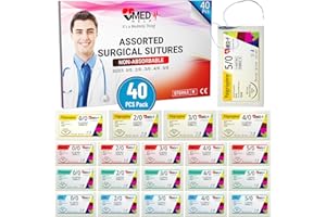MEDHELP Practice Sutures Thread with Needle - 40 Pack Mixed 0 1/0 2/0 3/0 4/0 5/0 Suture Practice Kit - Survival Stitches Kit Military Grade, Medical and Nursing Suture Kit (Demonstration and Training only)