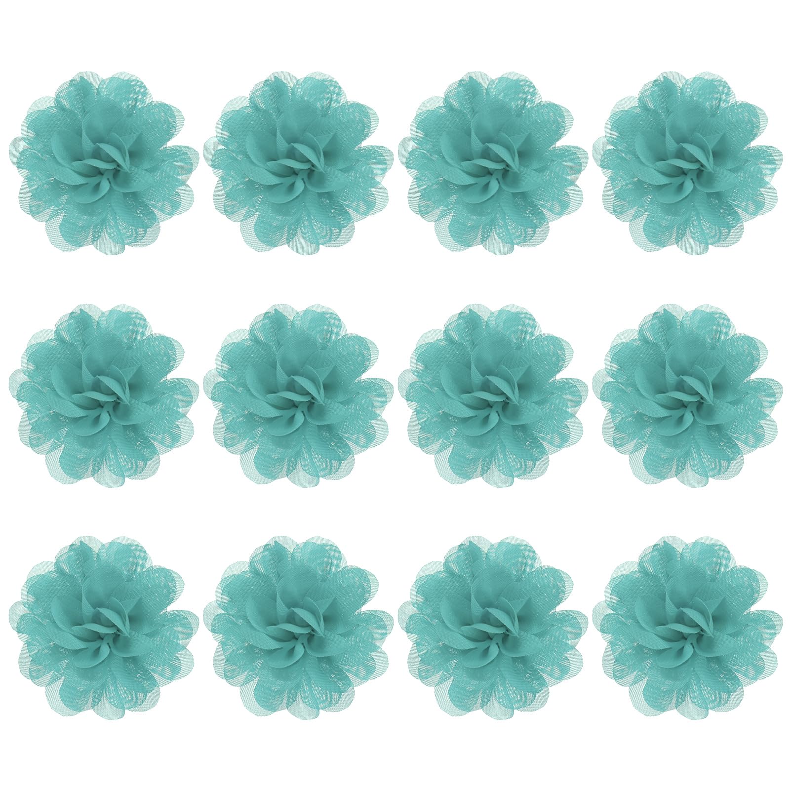 M METERXITY 12-Pack Chiffon Flowers 2.76 x 2.76 Inch Mesh Fabric Flowers Full Chiffon Flowers Hair Clips Flower for Home Decor/Wedding/Headbands/DIY/Party/Garden [Turquoise]