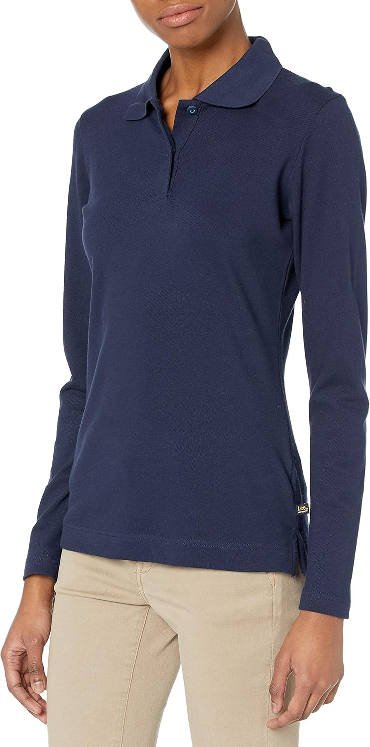 Lee Women's Long Sleeve Stretch Pique Polo Shirt at  Women’s Clothing store