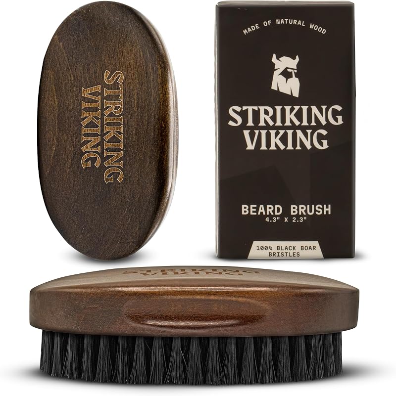 Striking Viking Boar Bristle Beard Brush 4.3 in Brown Anti-Static