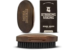 Striking Viking Beard Brush for Men - 4.3-Inch Beech Wood Handle, Brown - Boar Bristle Beard Brush, Travel Size Detangler & Static Reducer