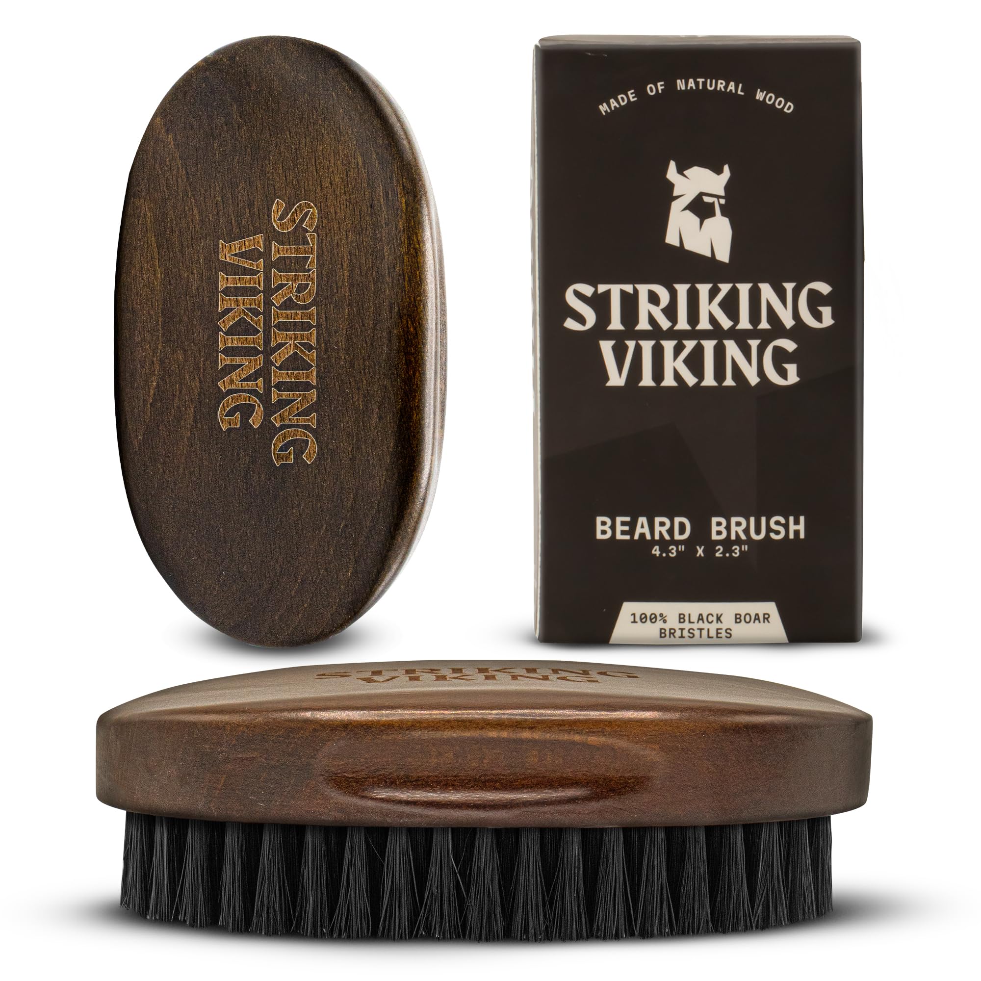 Striking Viking Soft Boar Bristle Beard Brush - 4.3 in, Brown - Anti-Static Styling Tool - Beard Brush for Men