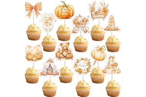 Gyufise 36Pcs A Little Pumpkin is on the Way Cupcake Toppers Carriages Floral Pumpkin Baby Shower Cake Decorations for Baby Boy Girl First Birthday Gender Reveal Party Supplies Favors Orange