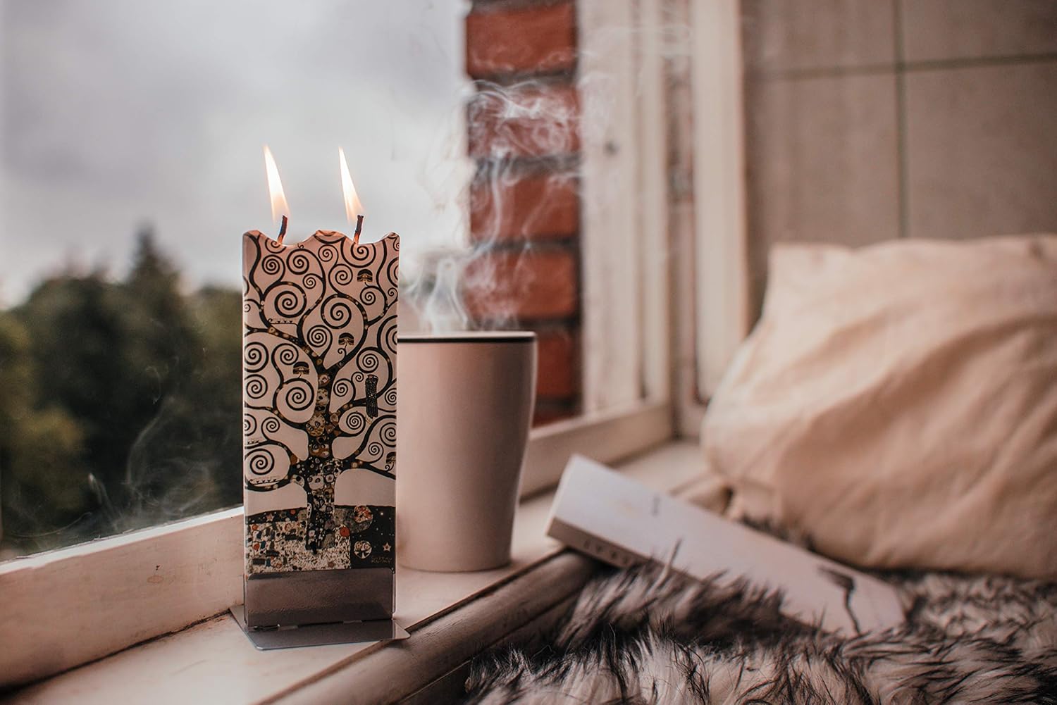 Flatyz Hand Painted Flat Candle| Unscented, Dripless, Smokeless, Decorative | Van Gogh – Cafe Terrace | Double Wick with Metal Base | Unique Gift Idea and Home Décor Accent: Home & Kitchen
