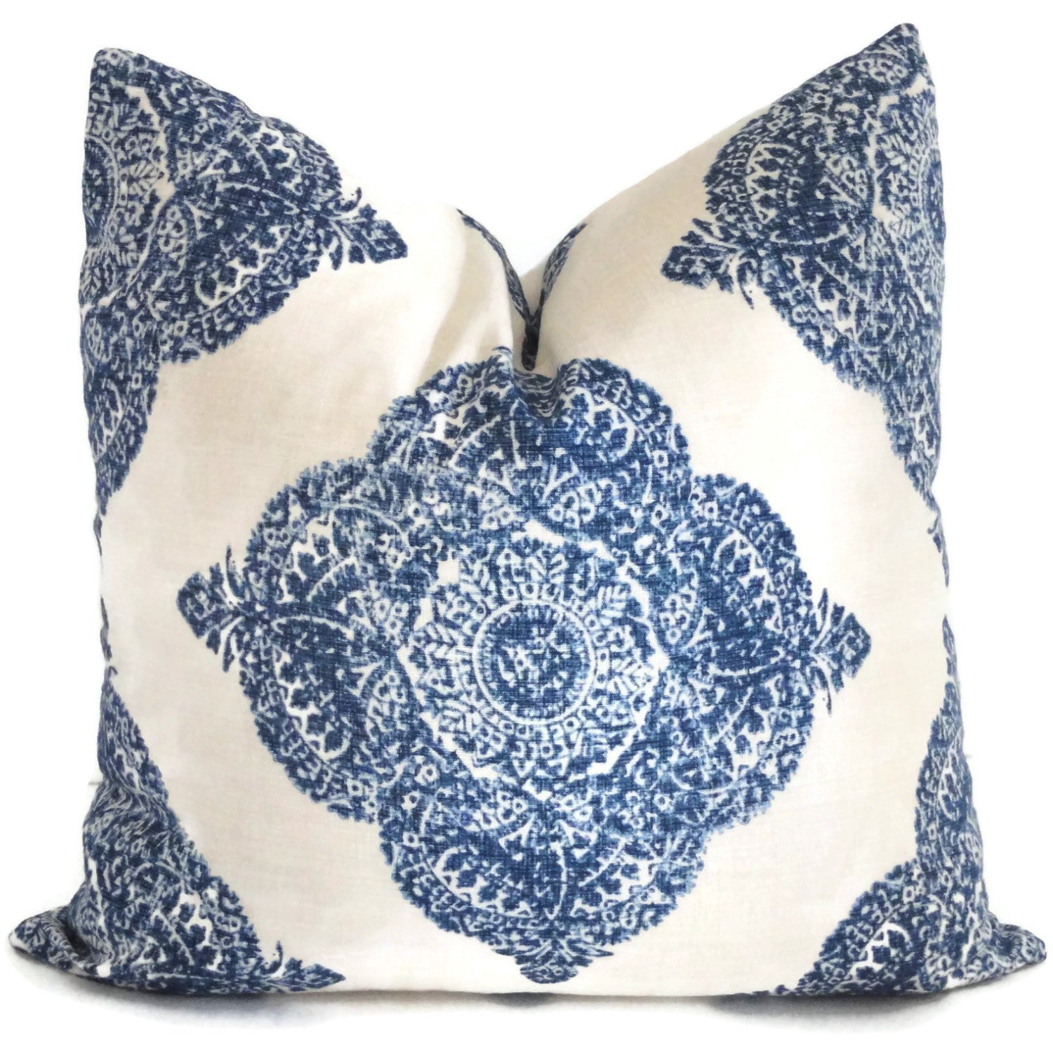 Amazon Com Blue Block Print Medallion Pillow Cover Made With John