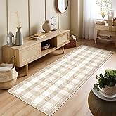 COLORPAPA Checkered Area Rug 2x6, Washable Rugs for Living Room, Modern Neutral Non Slip Indoor Carpet for Bedroom Office Patio Dining Room (Beige)