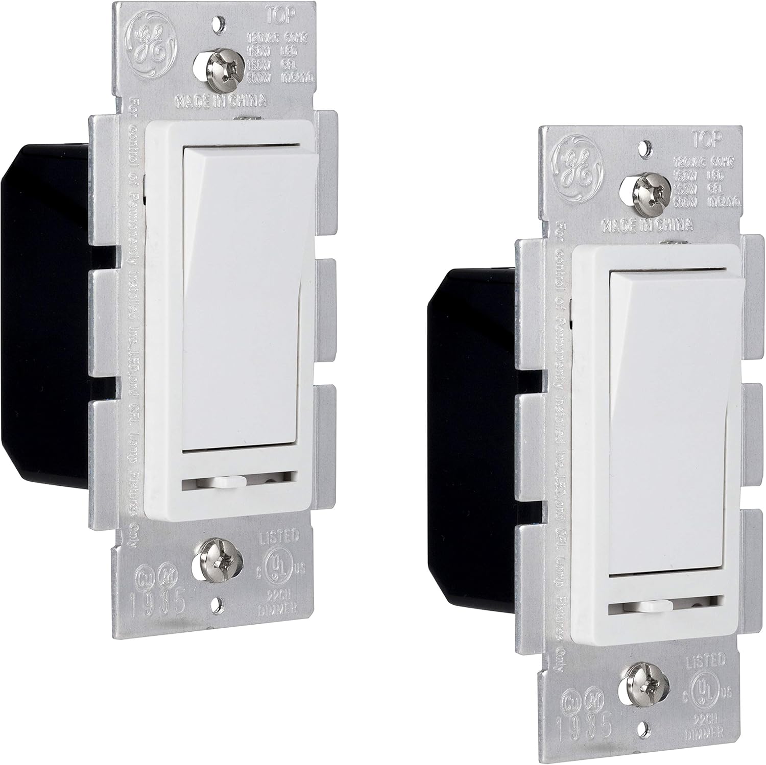 GE Slide Dimmer Rocker Wall Switch, Single Pole, For Dimmable LED, CFL, Incandescent Light, Bulbs, UL Listed, White, 10464, 1 Pack - - 