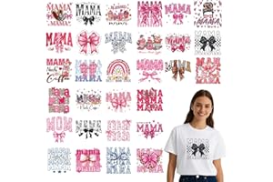 Falueqg Dtf Transfers Ready to Press - 30Pcs Mother's Day Iron on Transfers for Tshirts, Mama Bow Iron on Decals Patches, Pink Coquettee Heat Transfer Stickers for Clothes Pillows Bag DIY Crafts