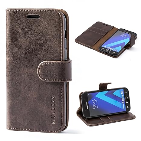 Mulbess Ledertasche im Ständer Book Case / Kartenfach für Samsung Galaxy A3 (2017) Tasche Hülle Leder Etui,Vintage Braun