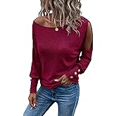 SweatyRocks Women's Cut Out Lantern Long Sleeve Tee Top Off Shoulder Plain Casual Holiday Spring Autumn Shirts